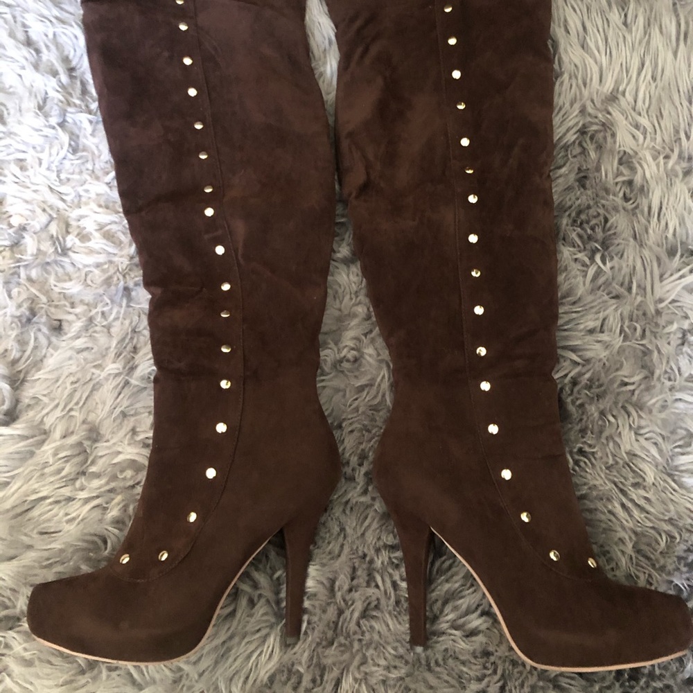 Knee high boots with gold studs